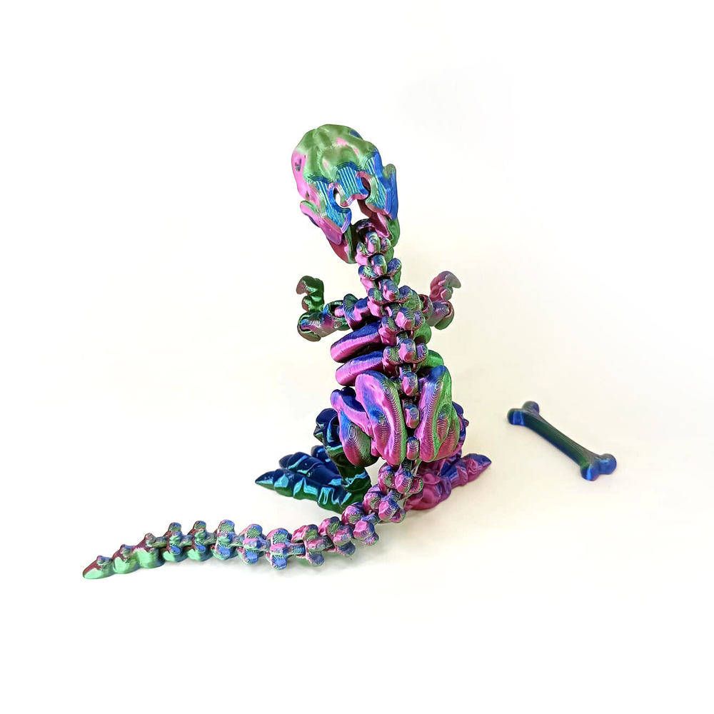 Динозавр-скелет Ти-Рекс (T-rex Dino) с косточкой, гибкая фигурка, трехцветный