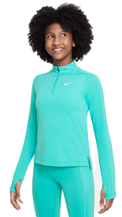 Кофта для девочки теннисная  Nike Dri-Fit Long Sleeve 1/2 Zip Hoodie - clear jade/white