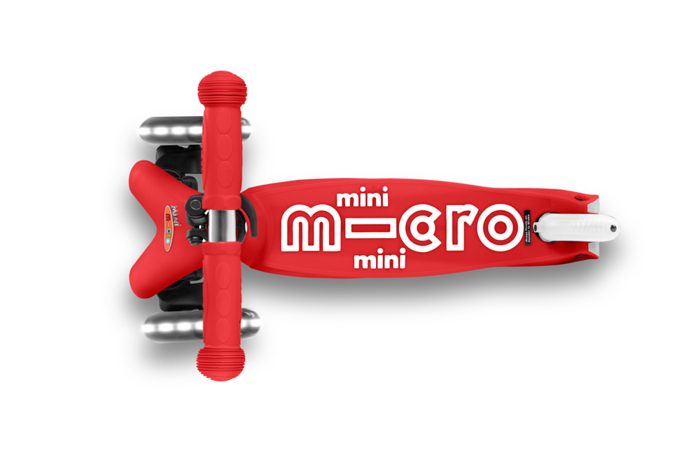 Самокат Mini Micro Deluxe Красный LED со стикерами Монстрики 15 шт