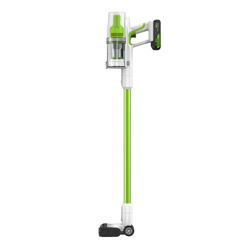 Пылесос вертикальный акк. Greenworks SV24532, 24V, б/щет, 350 Вт, 21 кПа, электрощетка, 3 насадки, LED, белый+зеленый, 1х2Ач и ЗУ (4702007UA)