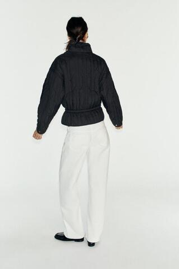 ZARA СТЕГАНАЯ КУРТКА С ВЫСОКИМ ВОРОТНИКОМ, ЧЕРНЫЙ