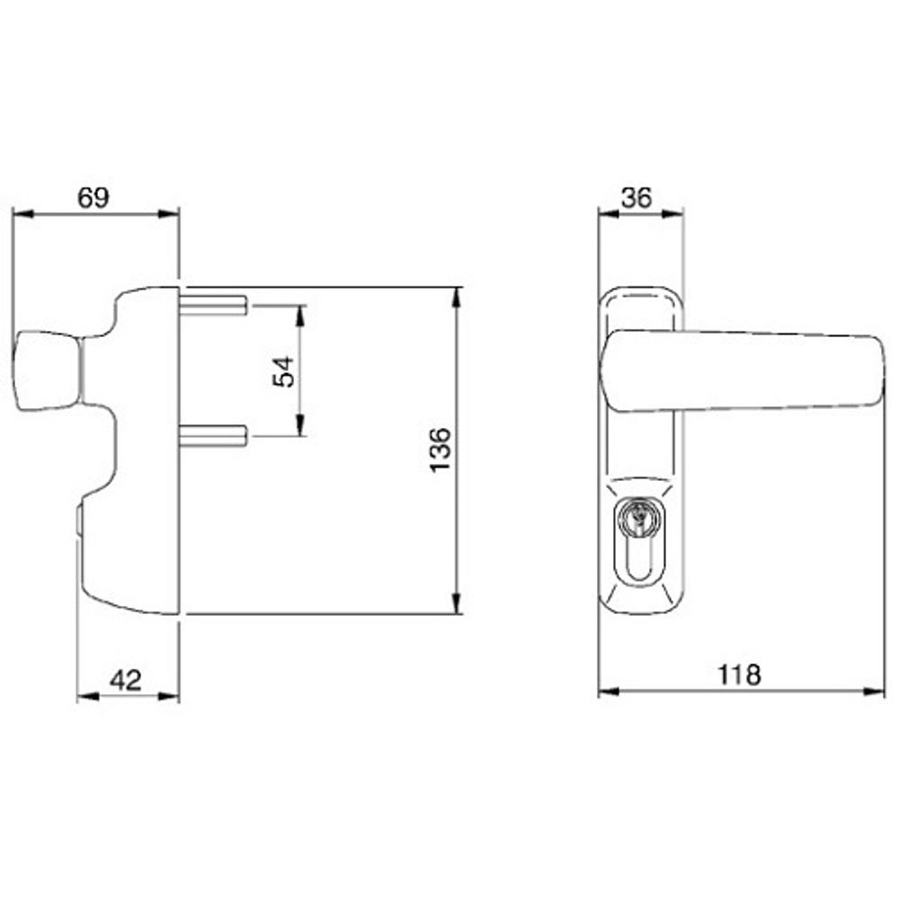 Внешняя нажимная ручка DOORLOCK DL PD900FR/H1, серебристая MG, с цилиндром