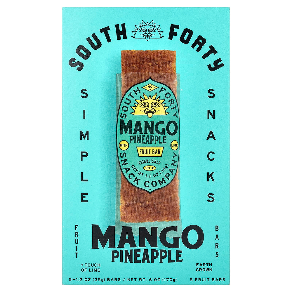 South Forty Snack Company, фруктовые батончики, манго, ананас и лайм, 5 батончиков по 35 г (1,2 унции)