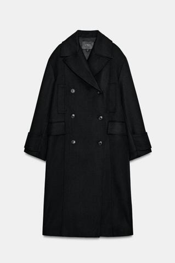 ZARA ПАЛЬТО ИЗ 100% ШЕРСТИ — ZW COLLECTION, ЧЕРНЫЙ
