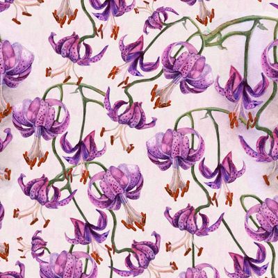 Seamless texture Watercolor of a bush of Lilium martagon.
