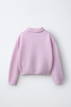 ZARA СВИТЕР ПОЛО ИЗ 100% КАШЕМИРА, РОЗОВЫЙ