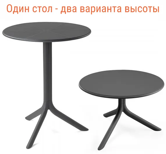 Регулируемый пластиковый стол Spritz Ø60х76-40 см, антрацит
