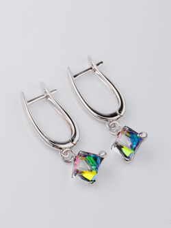Серьги-подвески Миражи с зеленым кубиком Swarovski