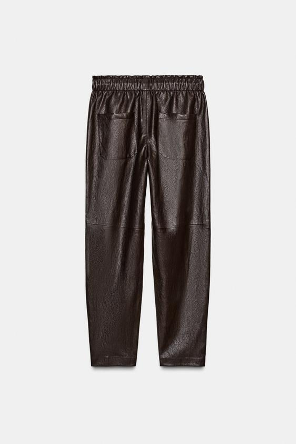 ZARA БРЮКИ ИЗ ИСКУССТВЕННОЙ КОЖИ С ЭЛАСТИЧНЫМ ПОЯСОМ, КОРИЧНЕВЫЙ