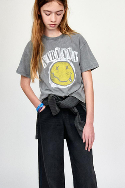 ZARA ФУТБОЛКА С ПРИНТОМ NIRVANA ®, СЕРЫЙ