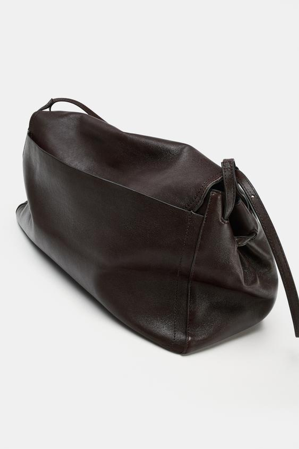 ZARA КОЖАНАЯ СУМКА С КЛАПАНОМ, ШОКОЛАДНЫЙ