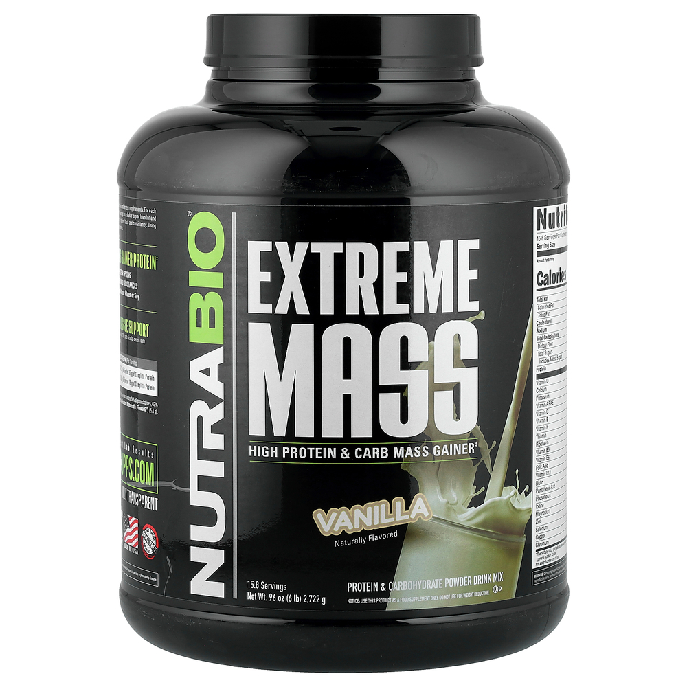 NutraBio, Extreme Mass, со вкусом ванили, 2722 г (6 фунтов)