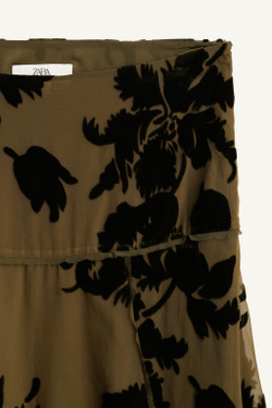 ZARA ЮБКА В ЦВЕТОЧЕК ОТ DEVORE — LIMITED EDITION, ТЕМНО-ОЛИВКОВЫЙ
