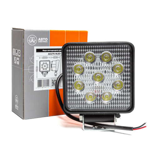 AE27S-9LED-55PC Фара светодиодная дополнительная, квадратная 110х55х140, рассеянный свет, 9 диодов, крепление по центру, 27 Вт, 10-30 В