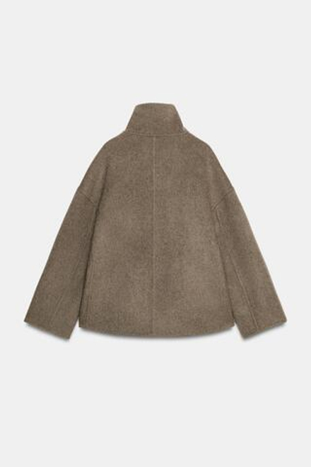 ZARA КОРОТКОЕ ШЕРСТЯНОЕ ПАЛЬТО — ZW COLLECTION, СЕРОВАТО-КОРИЧНЕВЫЙ