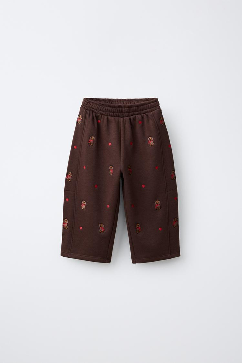 ZARA БРЮКИ WIDE LEG С ВЫШИВКОЙ, КОРИЧНЕВЫЙ