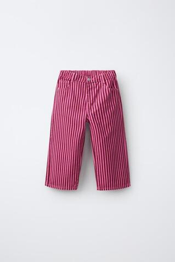 ZARA ДЖИНСЫ-КЮЛОТЫ В ПОЛОСКУ, РОЗОВЫЙ