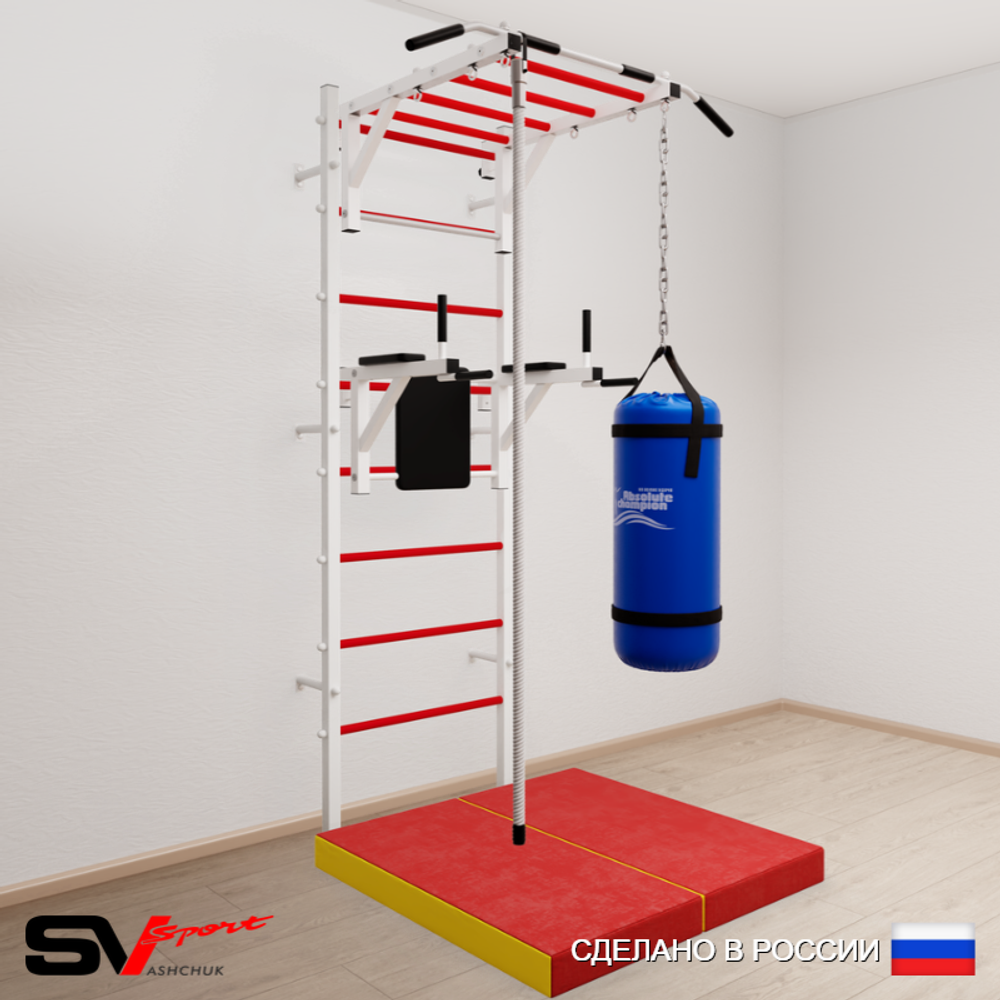 Шведская стенка Sv Sport 5405 (Турник рукоход/Брусья/Канат/Цепь/Мешок 15кг/Мат 1м)