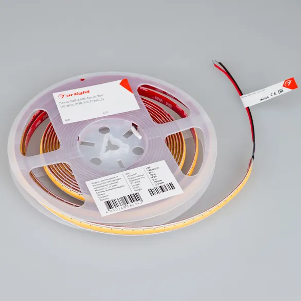 Светодиодная лента COB-X480-10mm 24V Warm2700 (10 W/m, IP20, 5m, FreeCut) (Arlight, Свободная резка) 044197