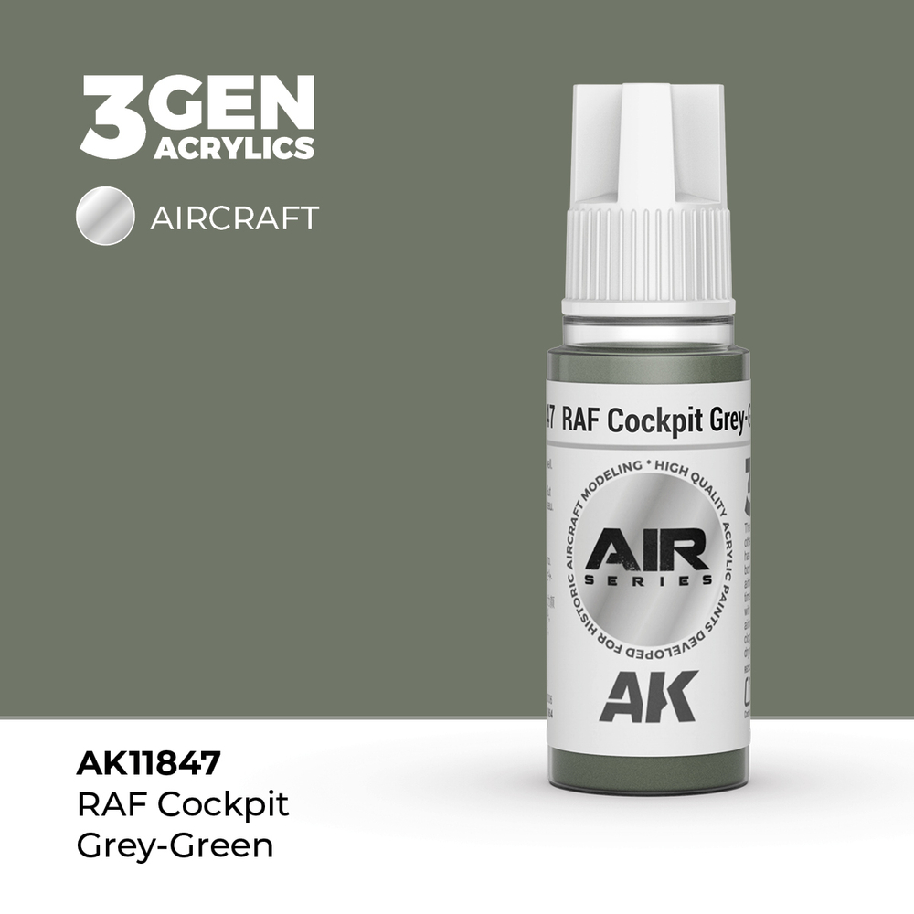 Акриловая краска AK Interactive RAF Cockpit Grey-Green 3GEN AIR, 18мл