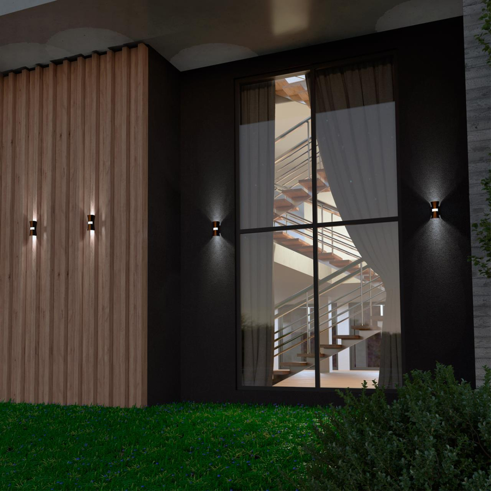 Уличный настенный светодиодный светильник 358936 STREET NT22 черный/золото IP54 LED 4000К 12W 85-265V CALLE
