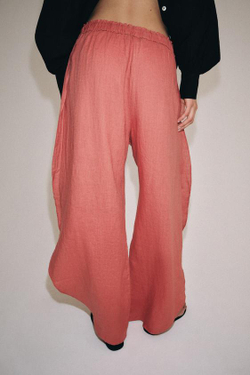ZARA БРЮКИ ИЗ ЛЬНА С РАЗРЕЗАМИ — ZW COLLECTION, КОРАЛЛОВЫЙ