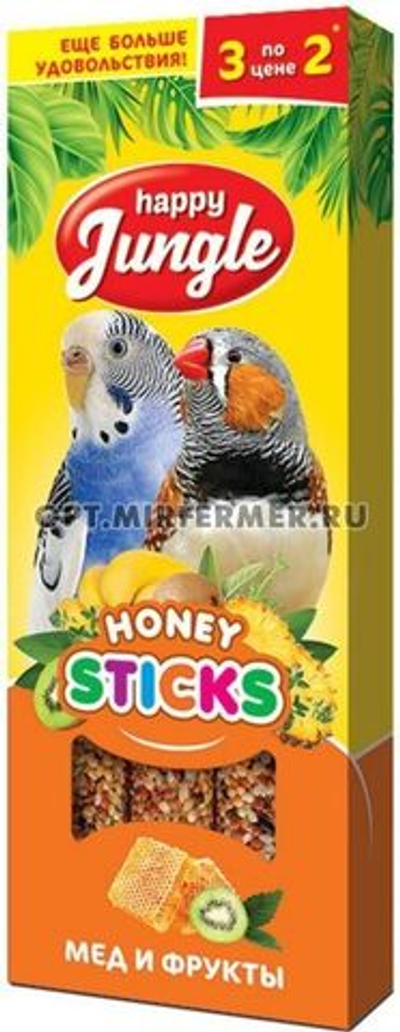 Лакомства для птиц палочки мед и фрукты 90г 3шт Happy Jungle (Хеппи Джангл) 1