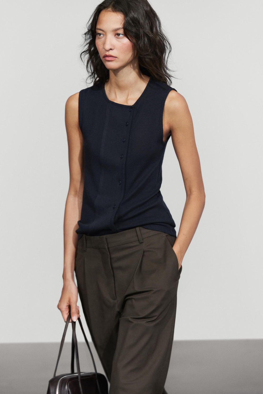Massimo Dutti Футболка из смесового хлопка с планкой на пуговицах, темно-синий