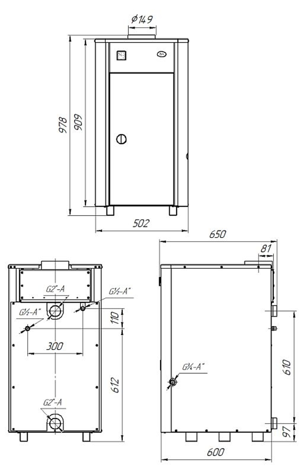 Котел напольный газовый ЛУЧ КСГ-25 (d250) открытая камера 250 м2 (только отопление)