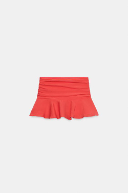 ZARA СТРУЯЩАЯСЯ ЮБКА-ШОРТЫ С ВОЛАНОМ, КОРАЛЛОВО-КРАСНЫЙ
