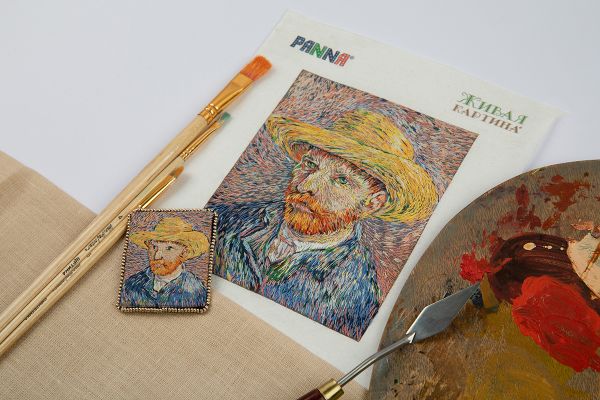Набор для вышивания нитками Panna, Живая картина. Автопортрет в соломенной шляпе, 12х14.5 см