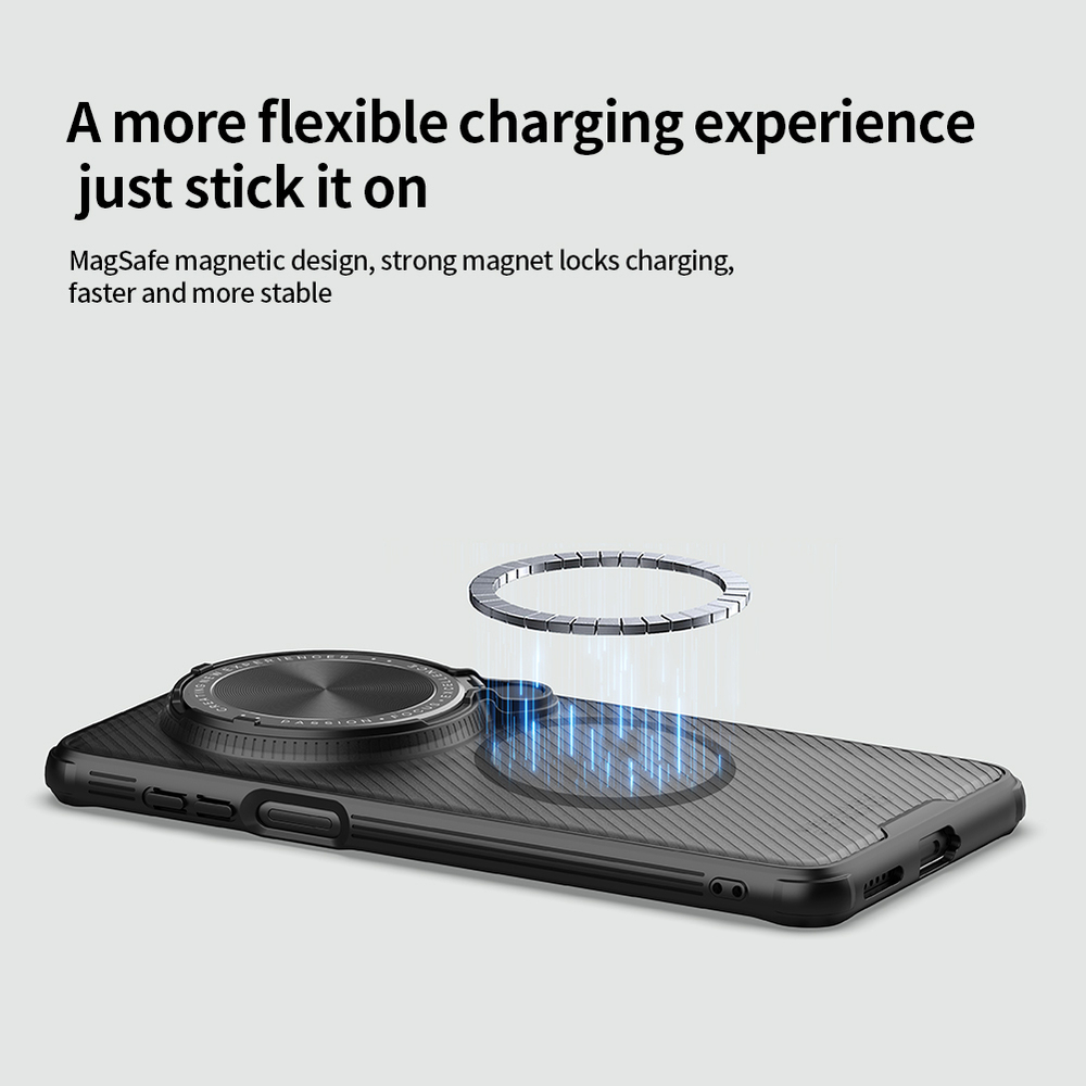 Чехол прозрачный тонированный (Transparent Black) от Nillkin с металлической крышкой и MagSafe на Huawei Mate 70 Pro/70 Pro+, серия CamShield Prop Magnetic Case