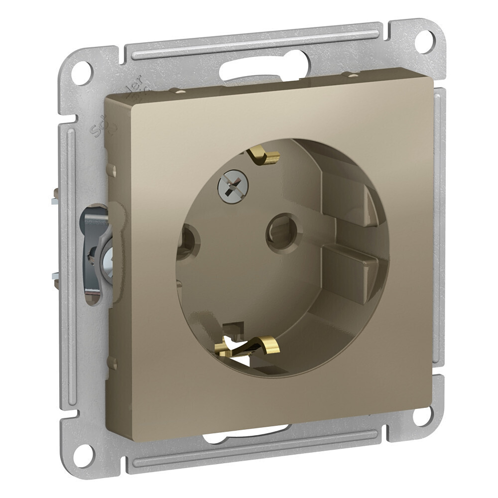 Systeme Electric AtlasDesign Шампань Розетка с/з со шторками, 16А, механизм