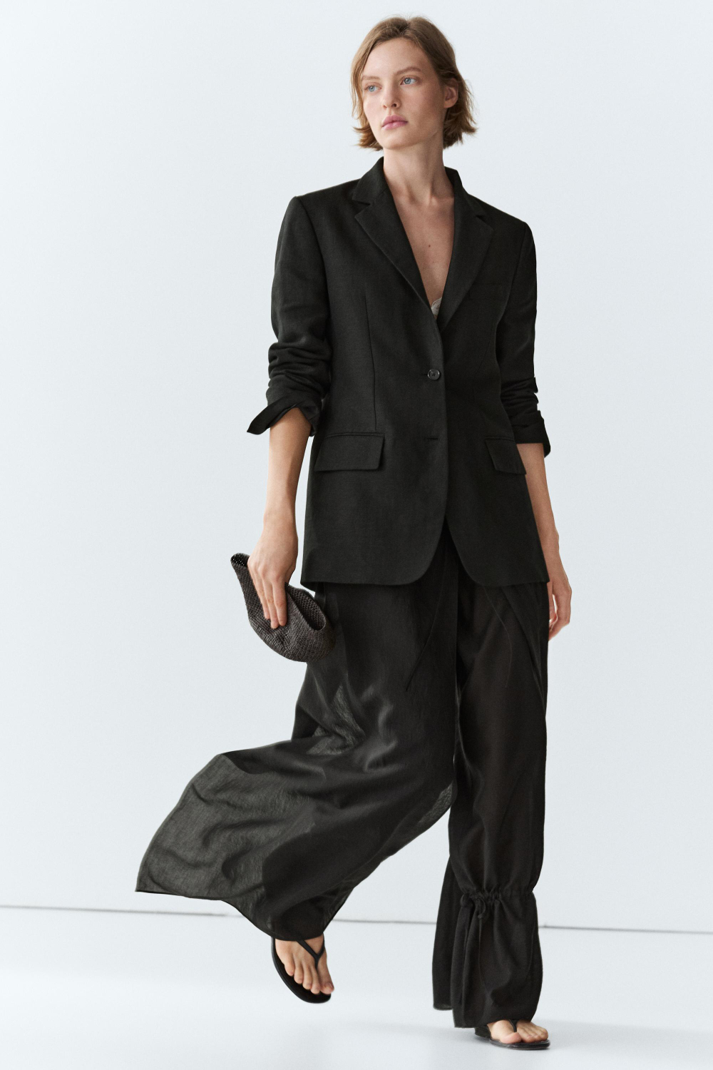 Massimo Dutti Двуслойные брюки с завязками, черный