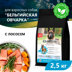 Корм сухой для взрослых собак породы Бельгийская овчарка, премиум полнорационный комплекс, с лососем, 2,5 кг, QUATTRO