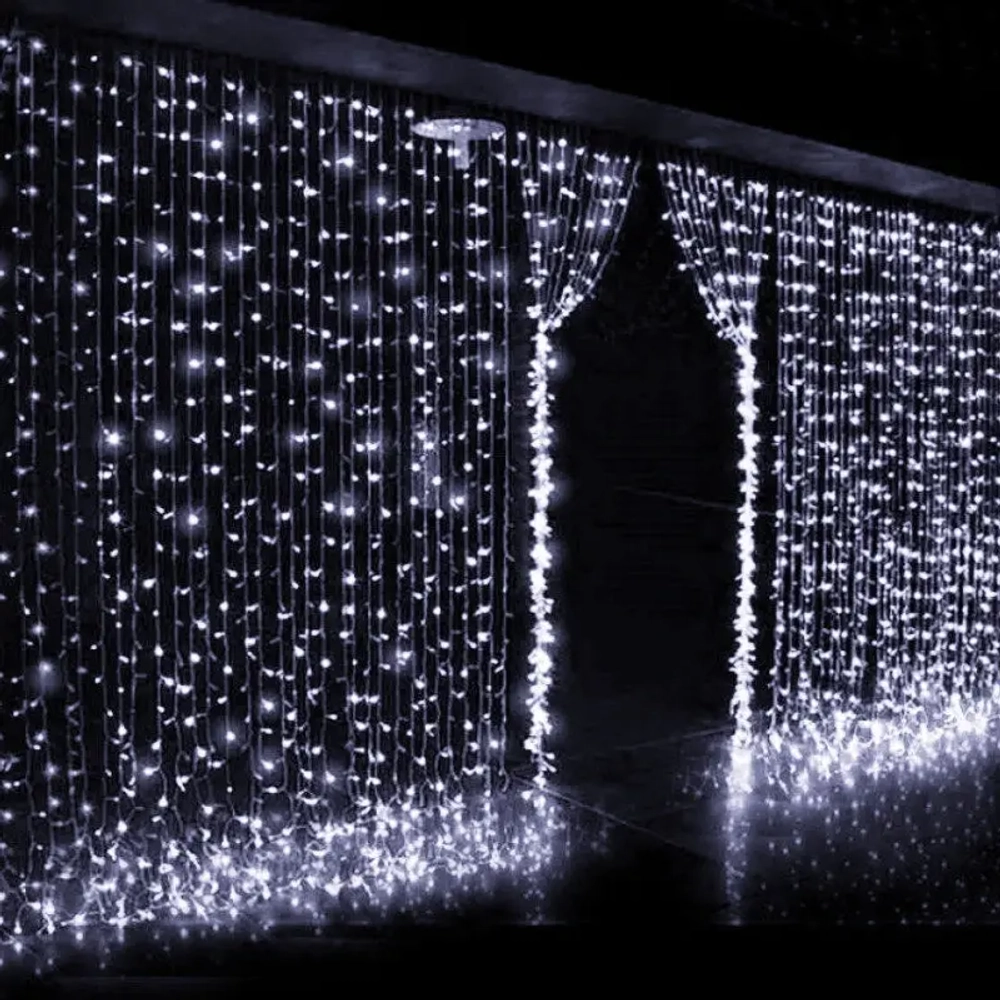 Гирлянда для улицы ЗАНАВЕС «Мерцание» ш2* в1,5 м 320 ламп LED, черный провод, IP-65, Белый (возможность соединения)