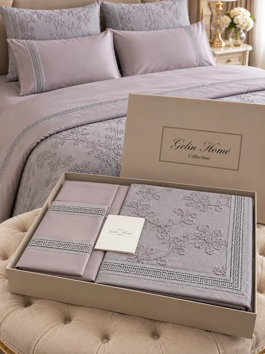 Gelin Home КПБ 7 пр. ELMINA серый цвет покрывало 240*260, пододеяльник 200*220, простынь 240*260, наволочки 50*70 2шт, декоративные наволочки 50*70 2шт GLNS401 — фото 7