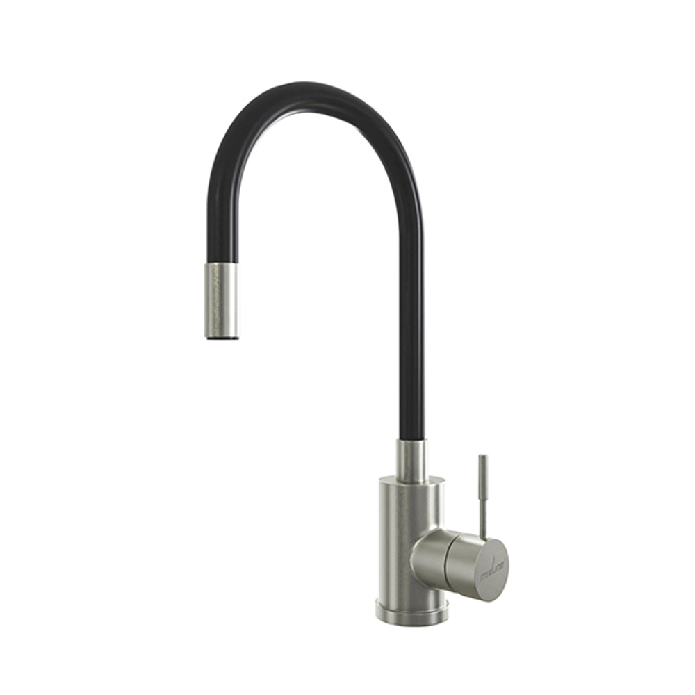 Смеситель для кухни 35k MIXLINE МЛНС-0325 (MLSS-0325) ЧЕРНЫЙ гибкий силиконовый излив, п/гайку САТИН