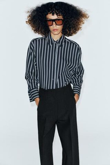 ZARA БРЮКИ BARREL С ВЫСОКОЙ ПОСАДКОЙ, ЧЕРНЫЙ