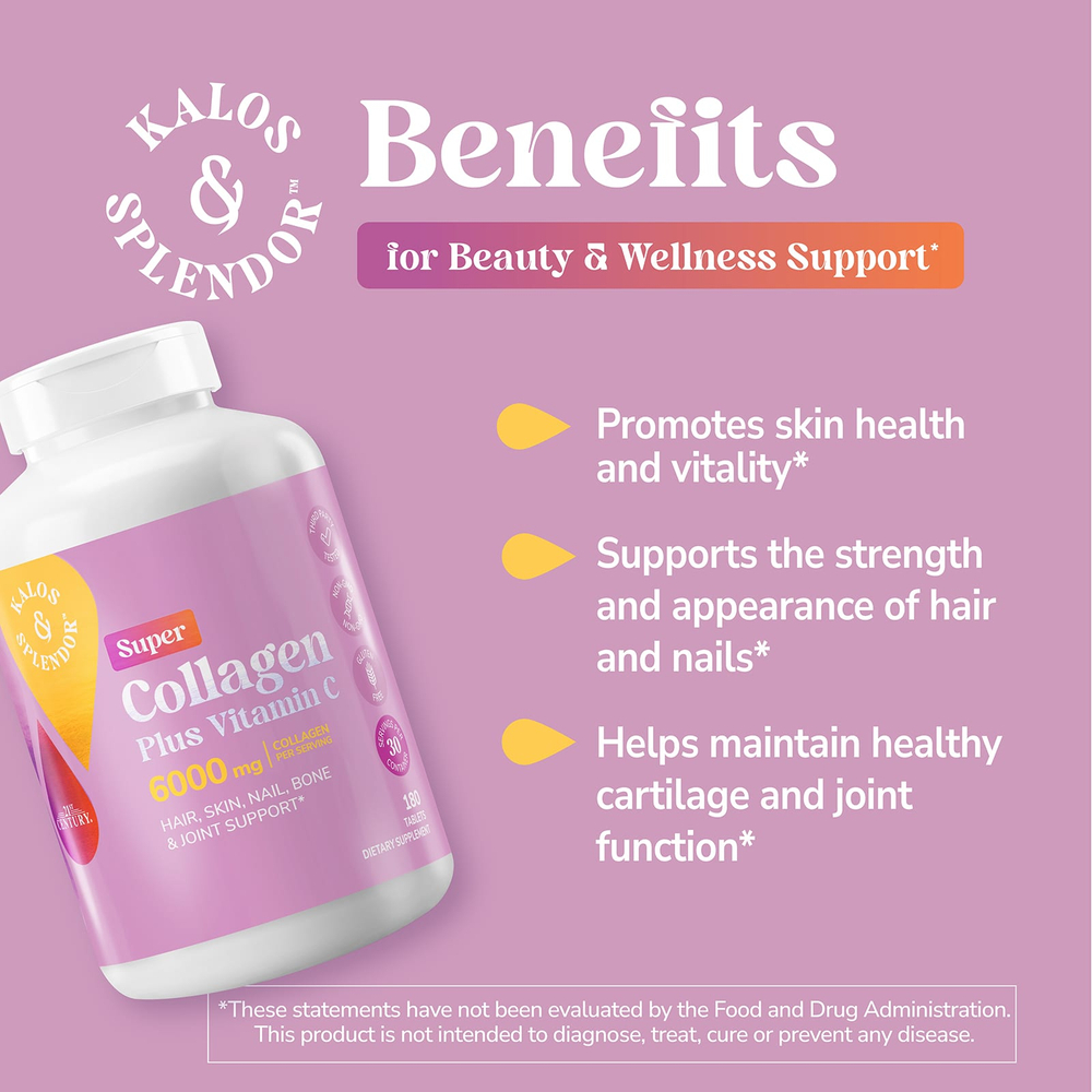 21st Century, Kalos & Splendor™, Super Collagen, коллаген с витамином C, 180 таблеток