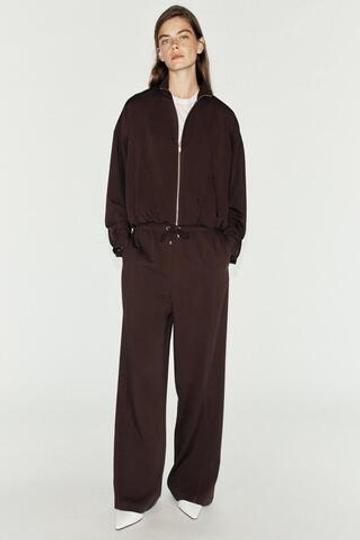 ZARA ШИРОКИЕ БРЮКИ С ЭЛАСТИЧНЫМ ПОЯСОМ, КОРИЧНЕВЫЙ