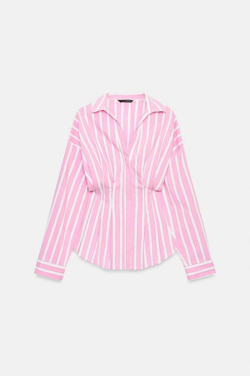 ZARA РУБАШКА В ПОЛОСКУ СО СКЛАДКАМИ, РОЗОВЫЙ/БЕЛЫЙ