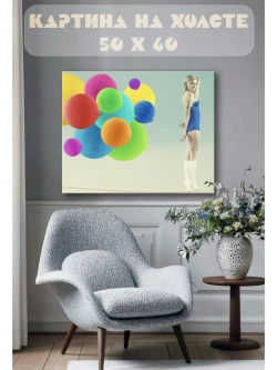 Картина на стену 40 X 50 Девушка с шарами