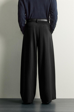 ZARA БРЮКИ WIDE FIT СО СКЛАДКАМИ, ЧЕРНЫЙ