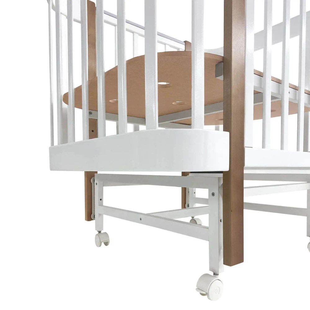 Кровать детская Indigo Italiano Baby продольный маятник на колесах белый-натуральный