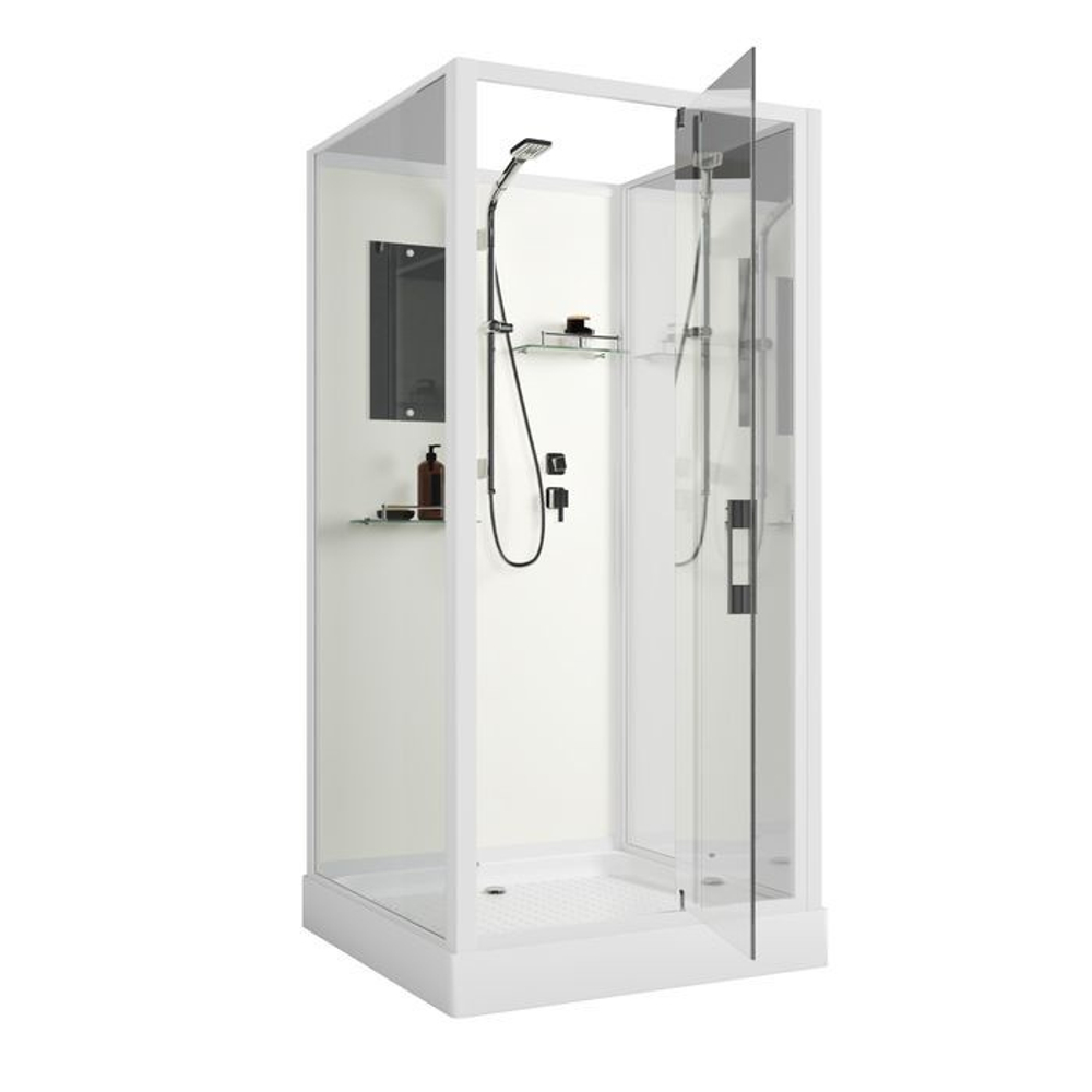 Душевая кабина Niagara Standart ST80/15Q/BK (80х80х200) квадрат,поддон 15см,распашная,проф.белый,без крыши,3 места