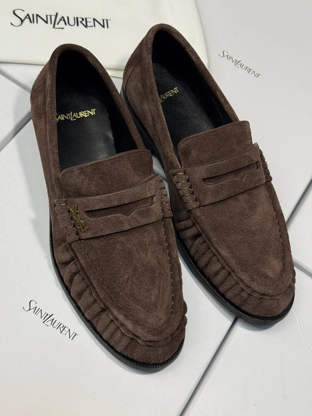 Мужские коричневые замшевые лоферы Cassandre YSL