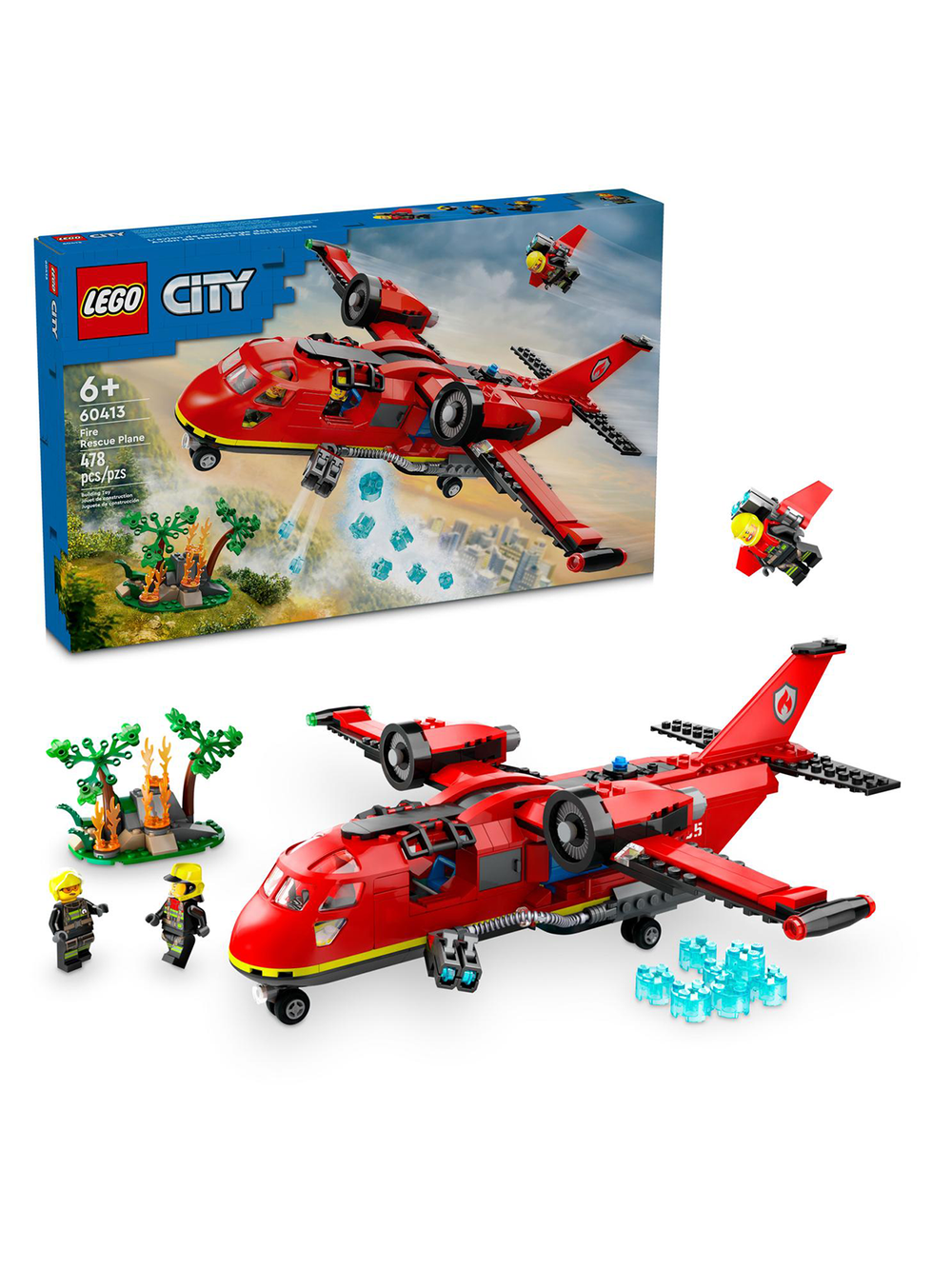 Конструктор Лего Сити Пожарно-спасательный самолёт | LEGO City Fire Rescue Plane 60413 — 478 деталей (6+)
