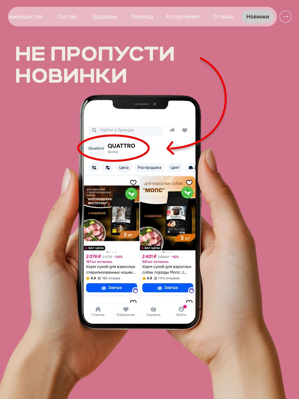 Корм сухой для взрослых собак породы Джек Рассел Терьер, с ягненком, 800 гр, QUATTRO