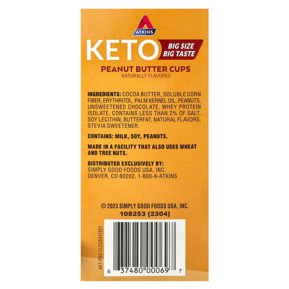 Atkins, Keto, чашки с арахисовой пастой, 8 чашек, 30 г (1,06 унции)